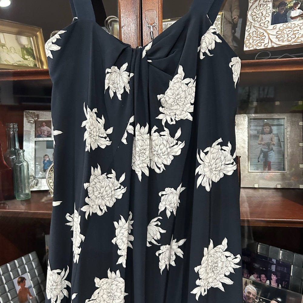 Vince Black and White Floral Ruffled Midi Dress